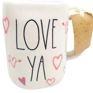 Rae Dunn White Mug with Pink Heart Accents
